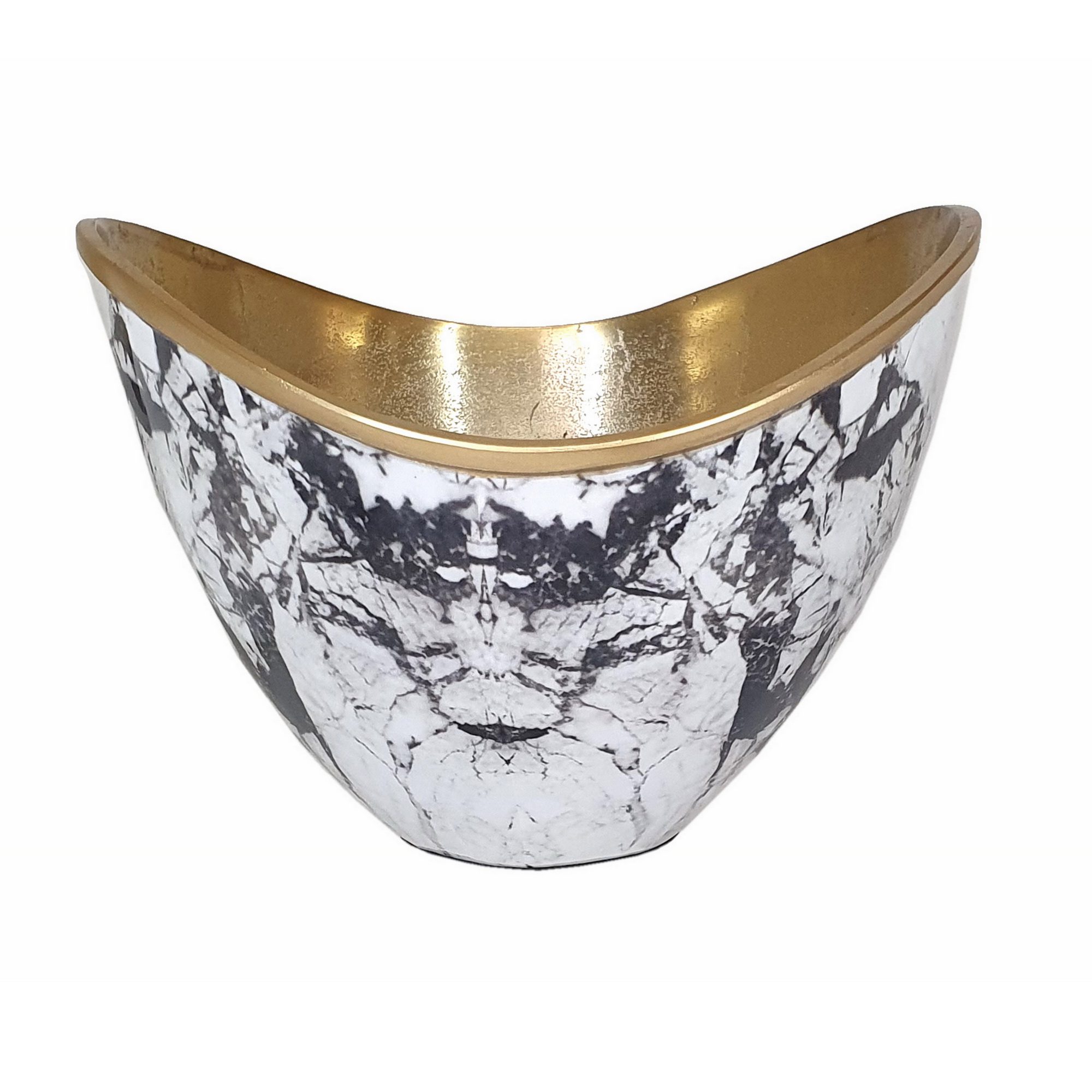 Wave-Edge Marble Decorative Bowl – Black & Gold – 25 × 25 × 18 cm