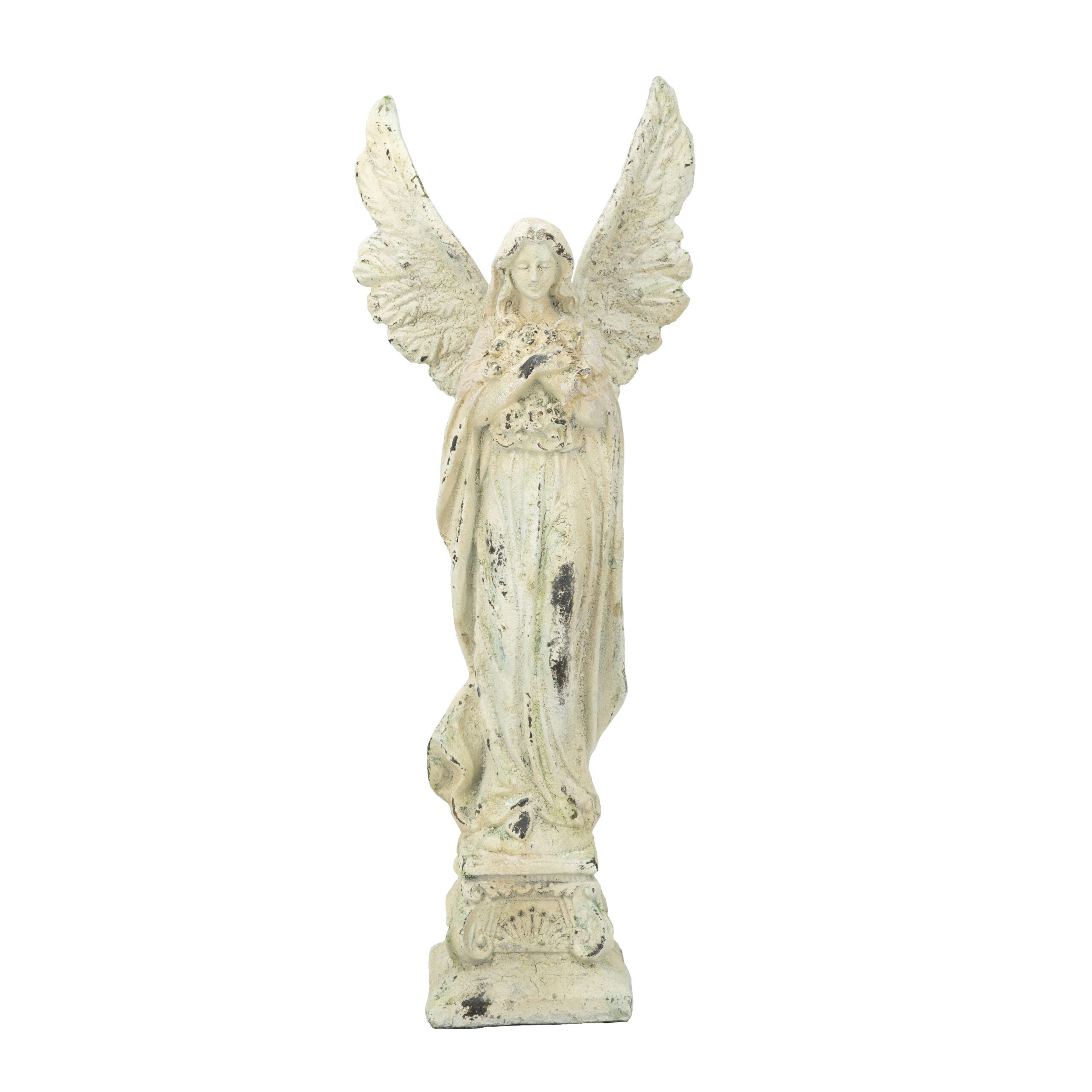 Antique Angel Statue – Distressed Ivory – 69 × 25 × 18 cm