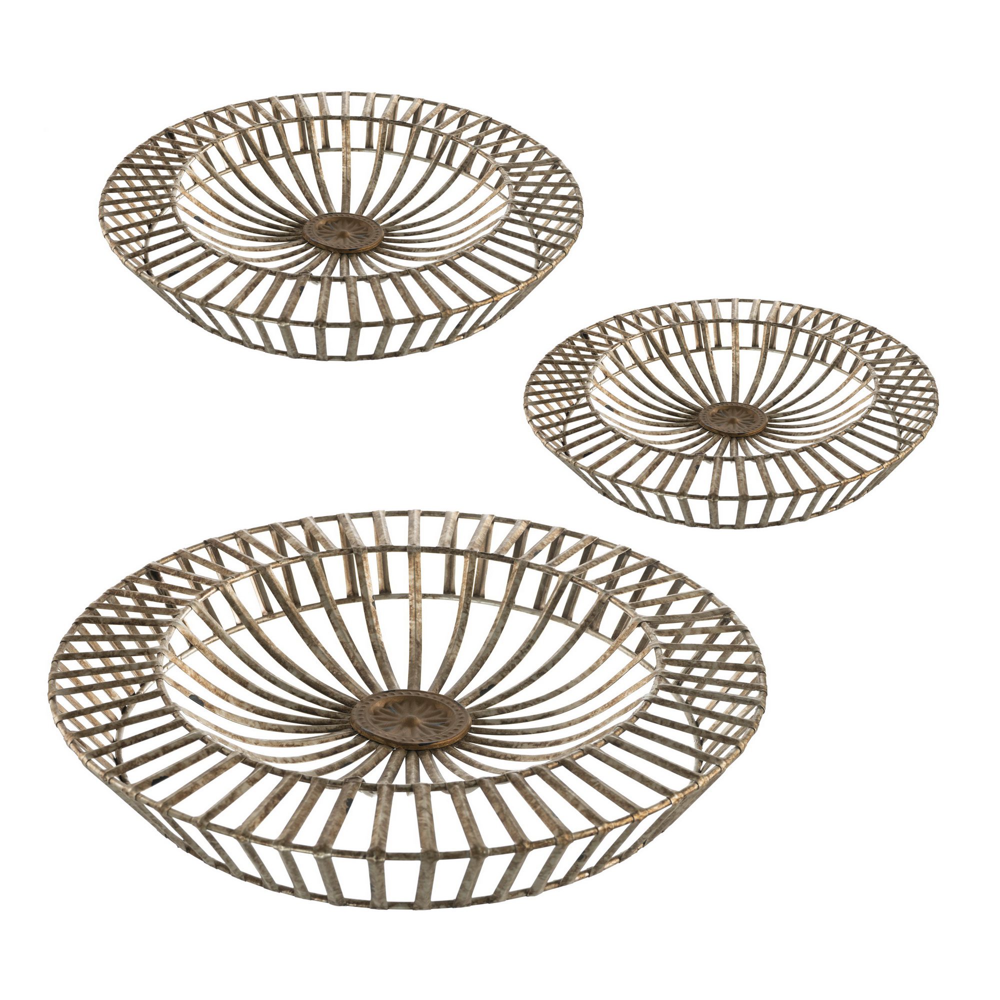 Decorative Metal Basket Set – Antique Brown – Set of 3 – 52 × 52 × 7.5 cm