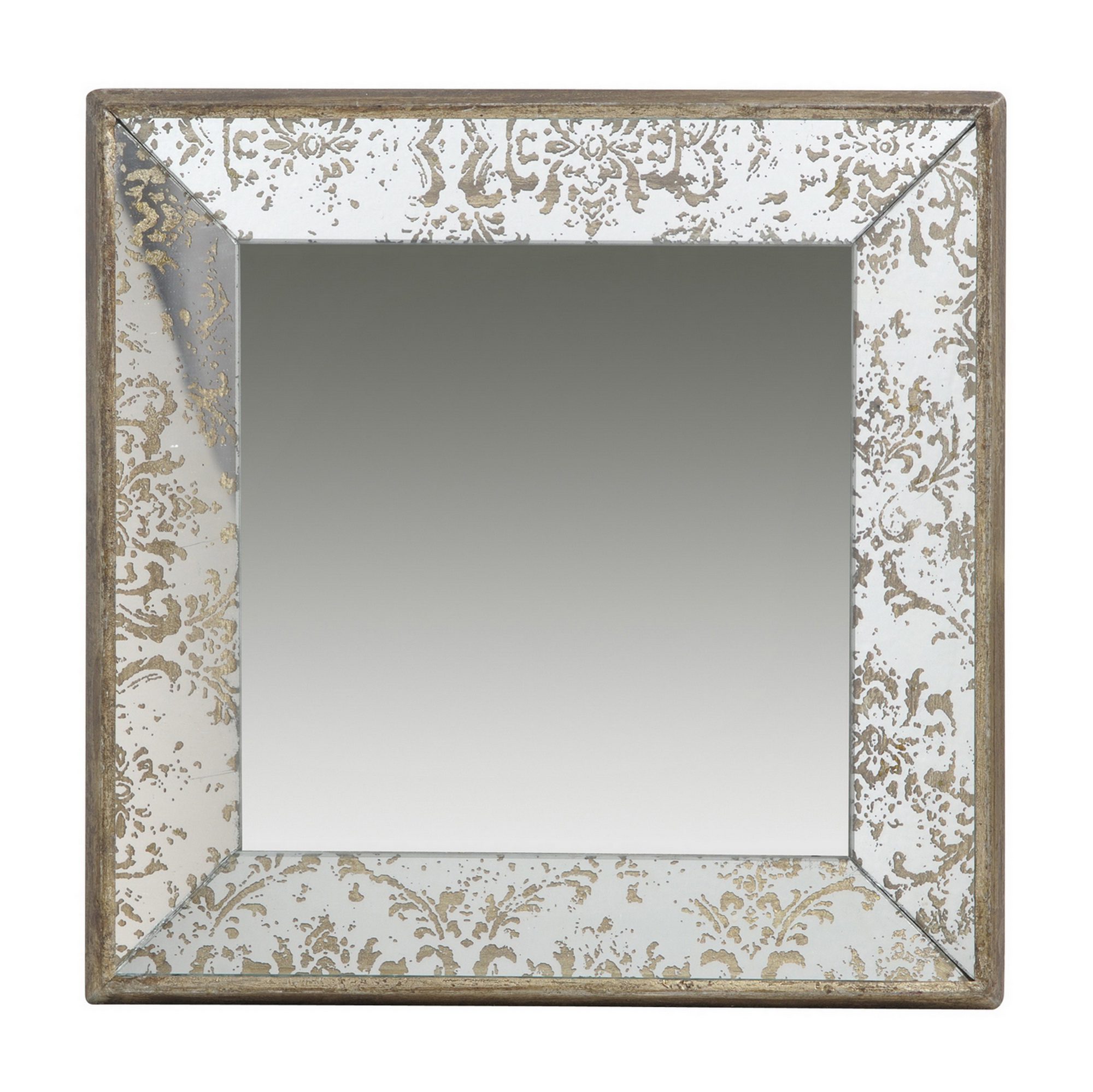 Antique Square Mirror Tray – White & Gold