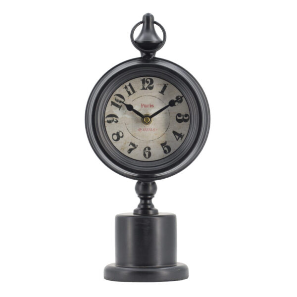 Vintage Table Clock – Black Metal with Paris Dial