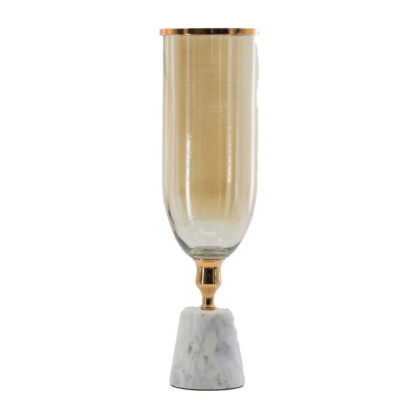 Tall Glass Vase with Marble Base – Gold Rim Accent