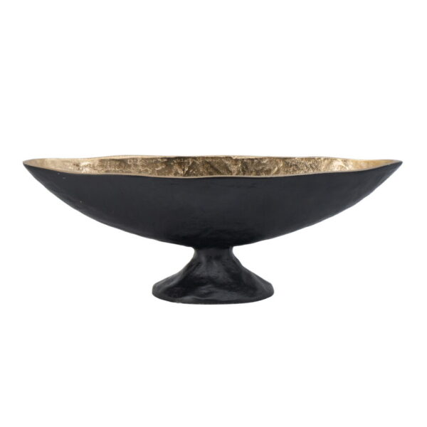Black & Gold Pedestal Bowl – Textured Finish