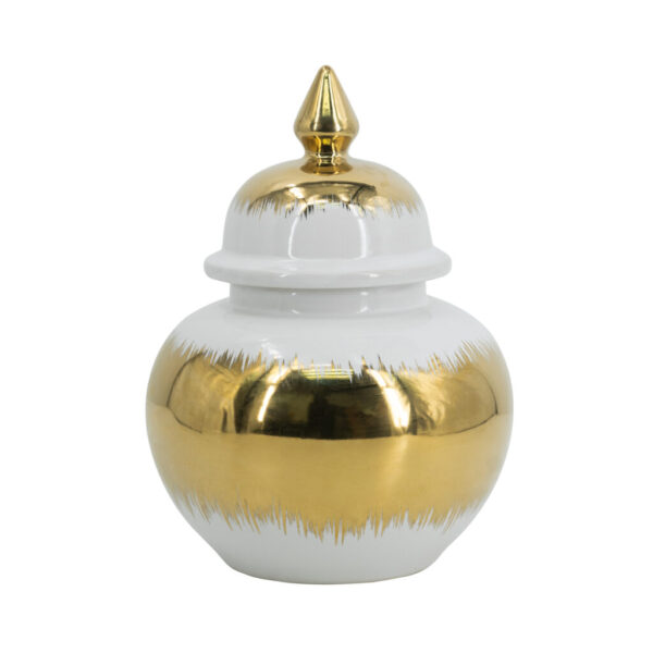 Glossy White & Gold Brushstroke Ginger Jar – 24cm