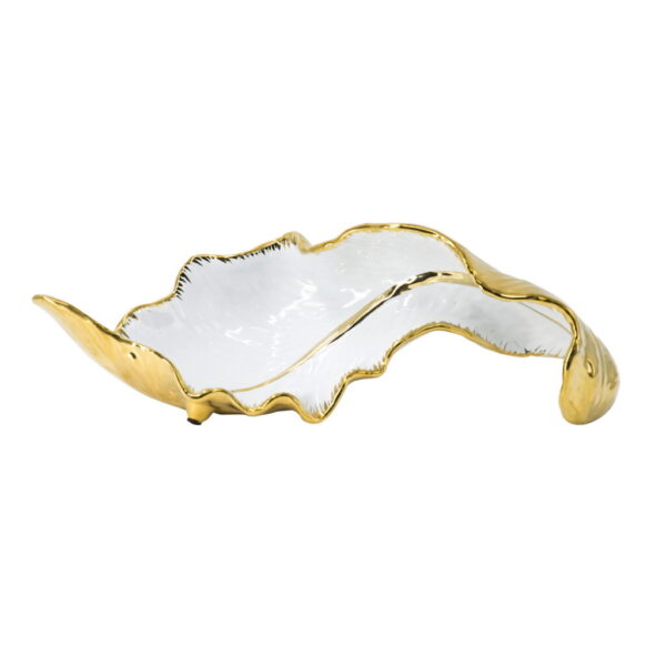 Gold & White Leaf-Shaped Decorative Bowl