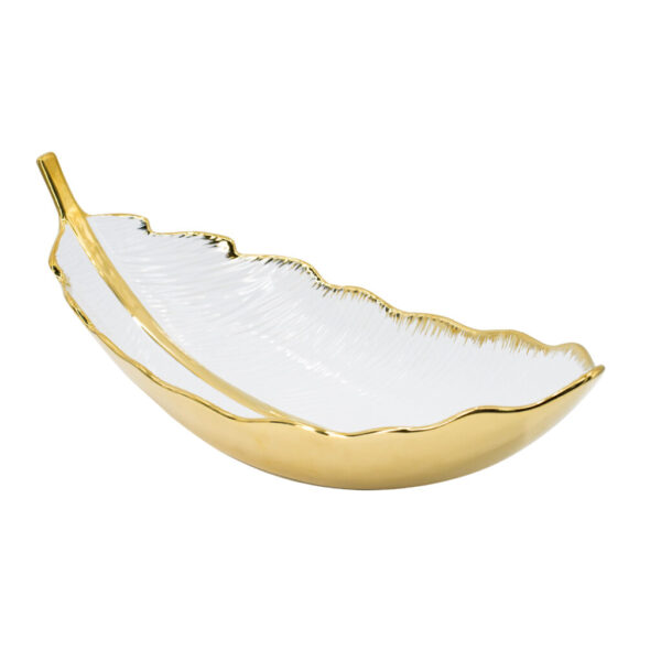 Gold & White Feather Decorative Bowl