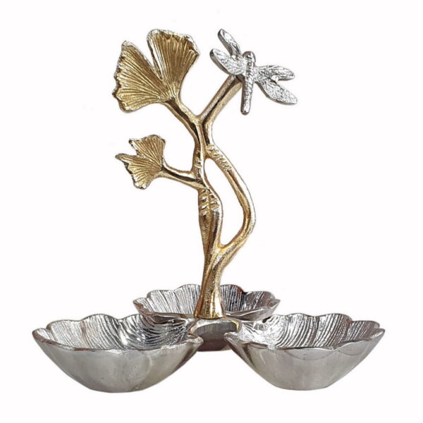 Three-Bowl Silver & Gold Decorative Server – 22cm