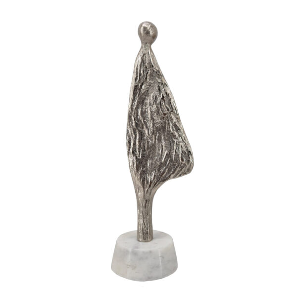Abstract Silver Cloaked Figure on Marble Base – 27.9cm
