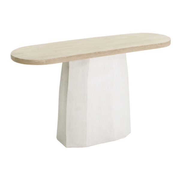 Sculptural Oval Console Table with Natural Timber-Look Top – 130cm