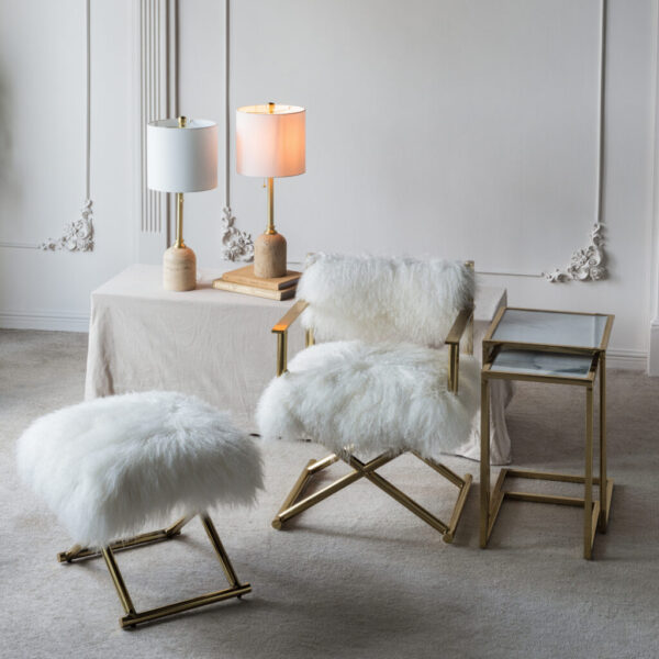 Mongolian Fur Director Set – White & Gold