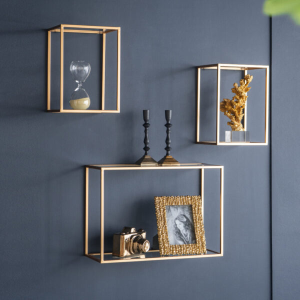 Gold Frame Wall Shelf Set – 3 Piece