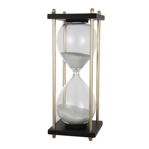 Glass Hourglass Timer – White Sand – 10 × 10 × 23 cm