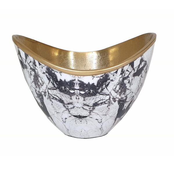 Wave-Edge Marble Decorative Bowl – Black & Gold – 25 × 25 × 18 cm