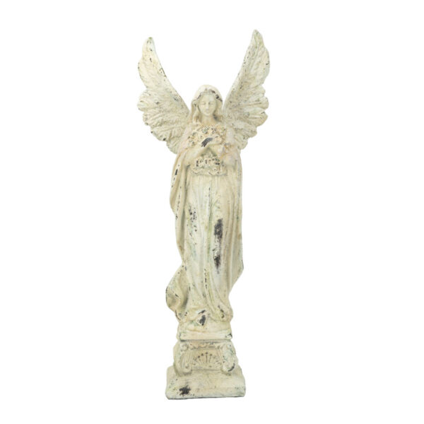 Antique Angel Statue – Distressed Ivory – 69 × 25 × 18 cm