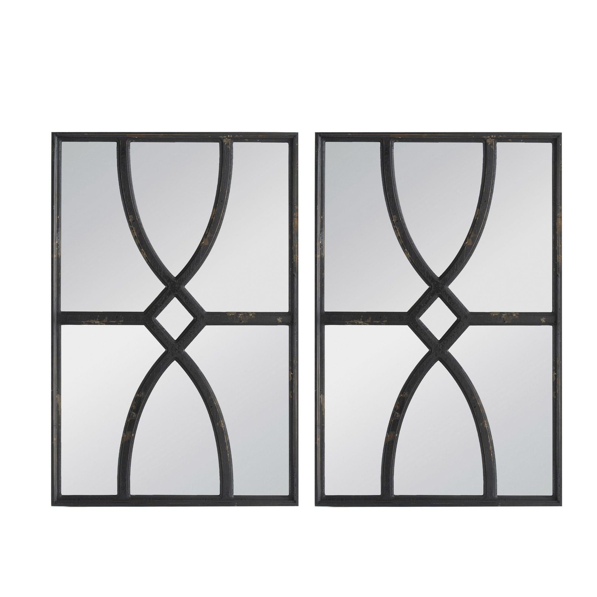 Set of 2 Arched Panel Wall Mirrors – Black Frame