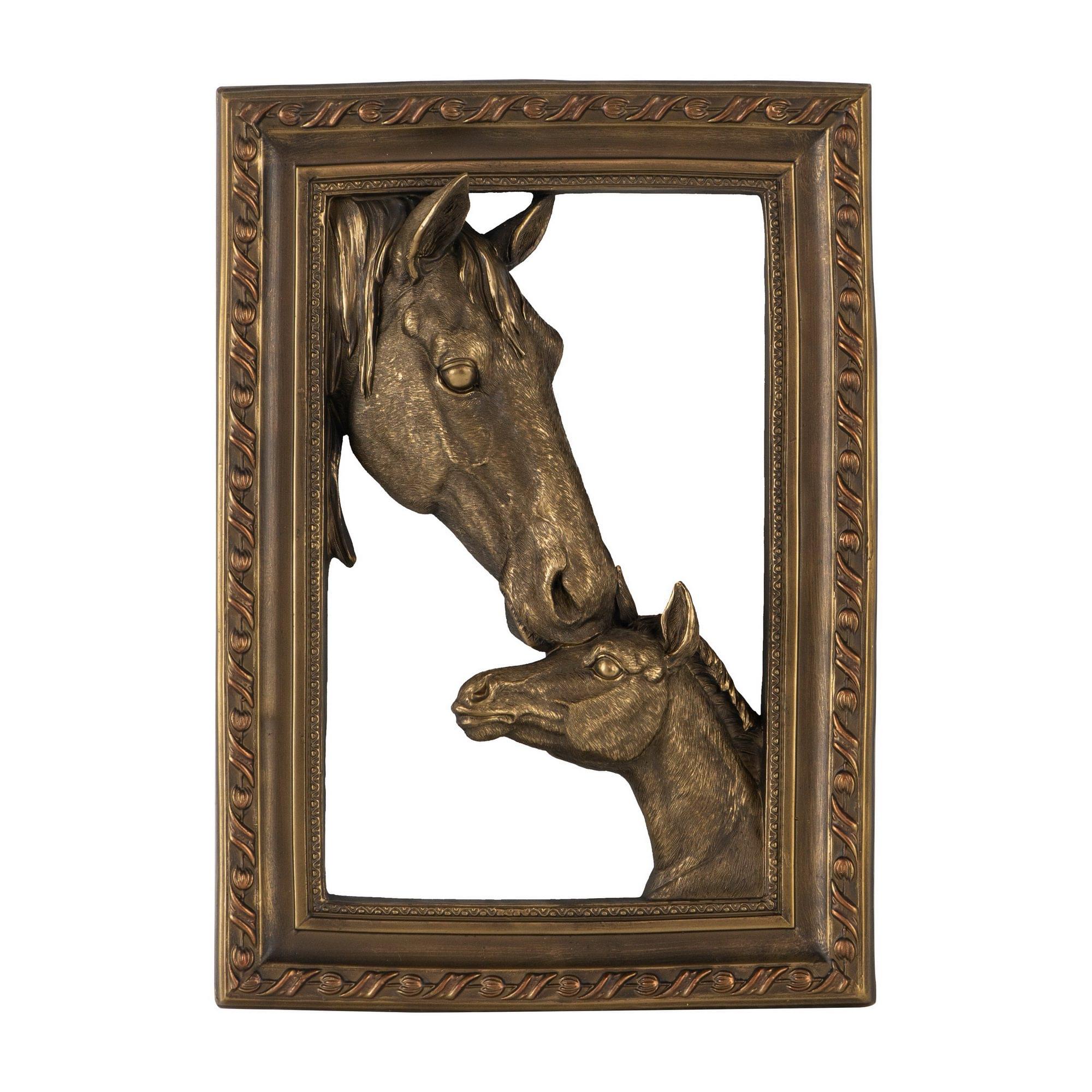 Bronze Horse & Foal 3D Wall Frame – 25 × 6.5 × 36 cm