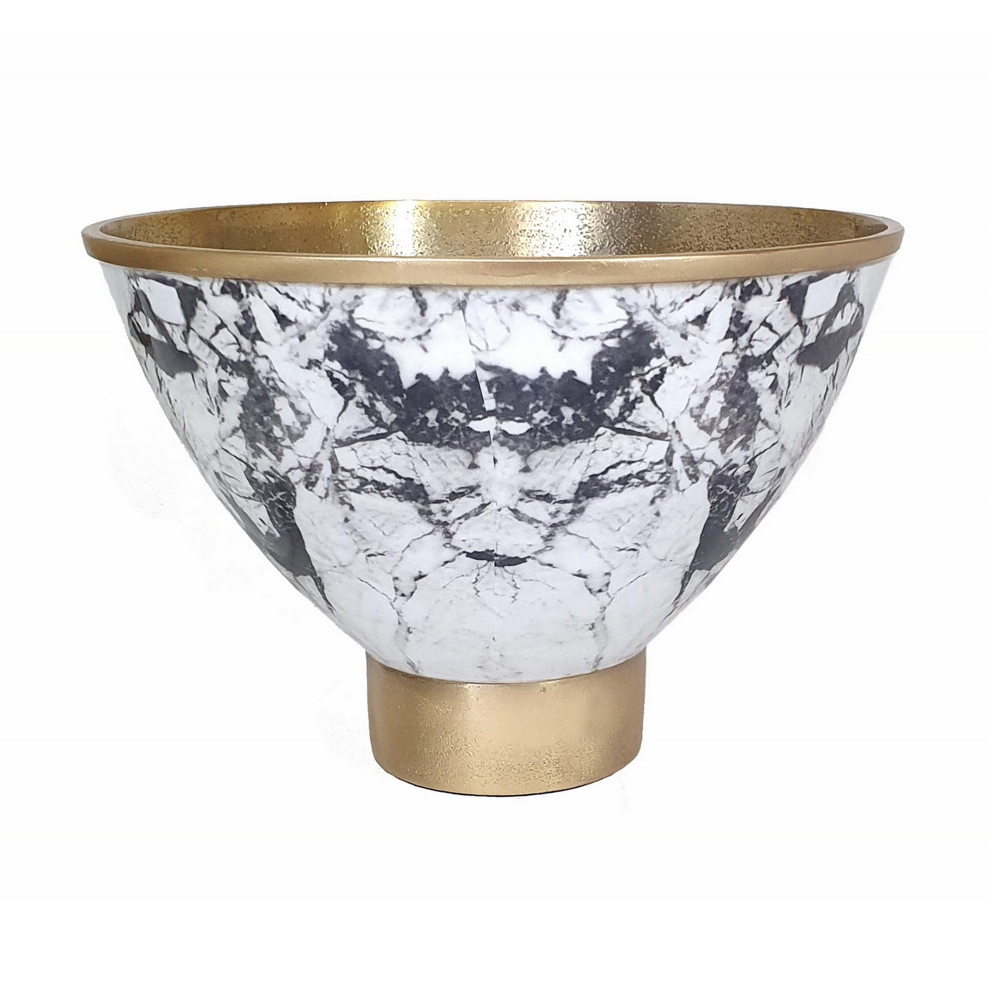 Marble Look Decorative Bowl – Black & Gold – 24 × 24 × 17 cm