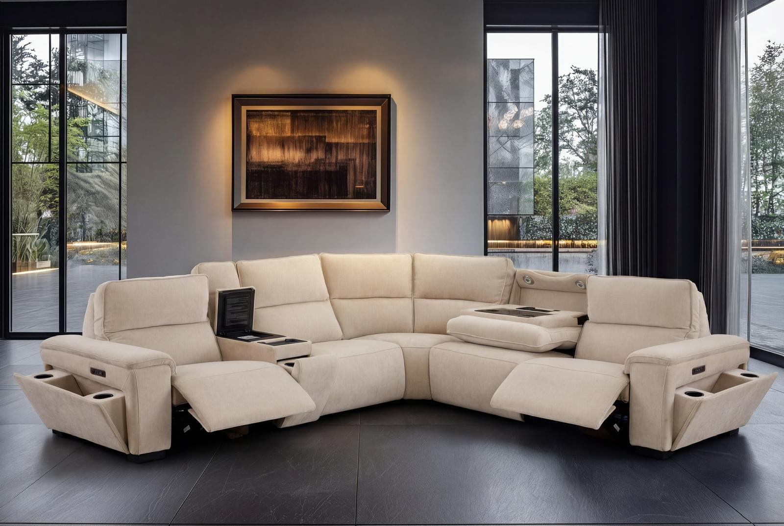 Smart Sectional Sofa with Fridge – Ultimate 6-Piece Valentino with Wireless Charging