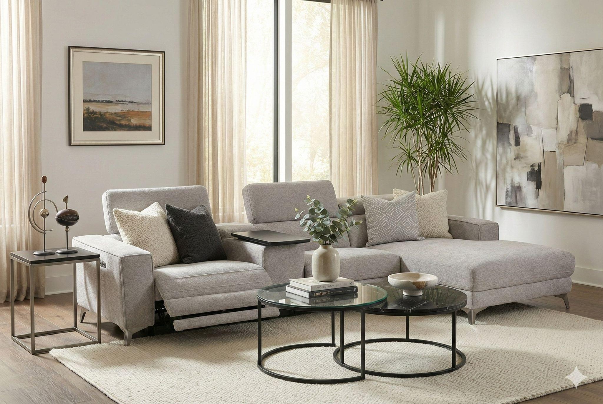 Mana Recliner Sofa with Heating – Ultimate 4-Piece Tech-Infused Sectional with Swivel Table and Power Lift Headrests